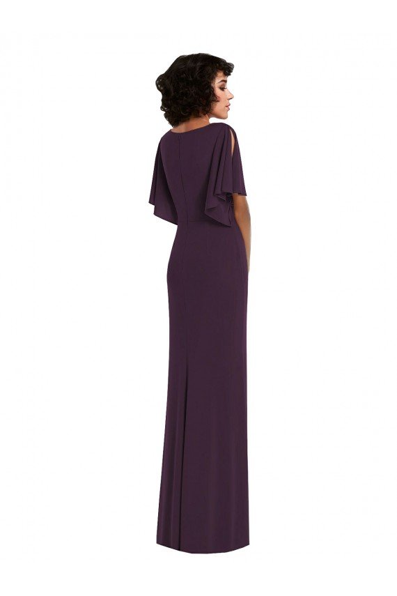 Affordable Faux Wrap Split Sleeves Formal Maxi Spandex Bridesmaid Dress / Prom Dress with Cascade Skirt