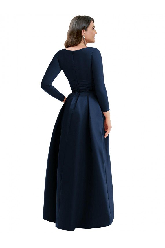 Affordable Long Sleeves Wrapped Formal Spandex Bridesmaid Dress / Prom Dress with High Low Full Skirt and Pockets