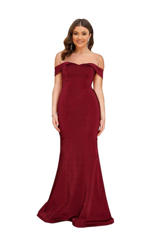 Affordable Off Shoulder Sleeves Sweetheart Neckline Long Formal Spandex Bridesmaid Dress / Prom Dress