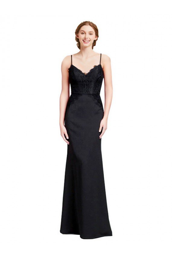 Affordable Long Chiffon Bridesmaid Dress / Prom Dress with Lace Bodice and Curved V-Neckline