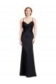 Affordable Long Chiffon Bridesmaid Dress / Prom Dress with Lace Bodice and Curved V-Neckline