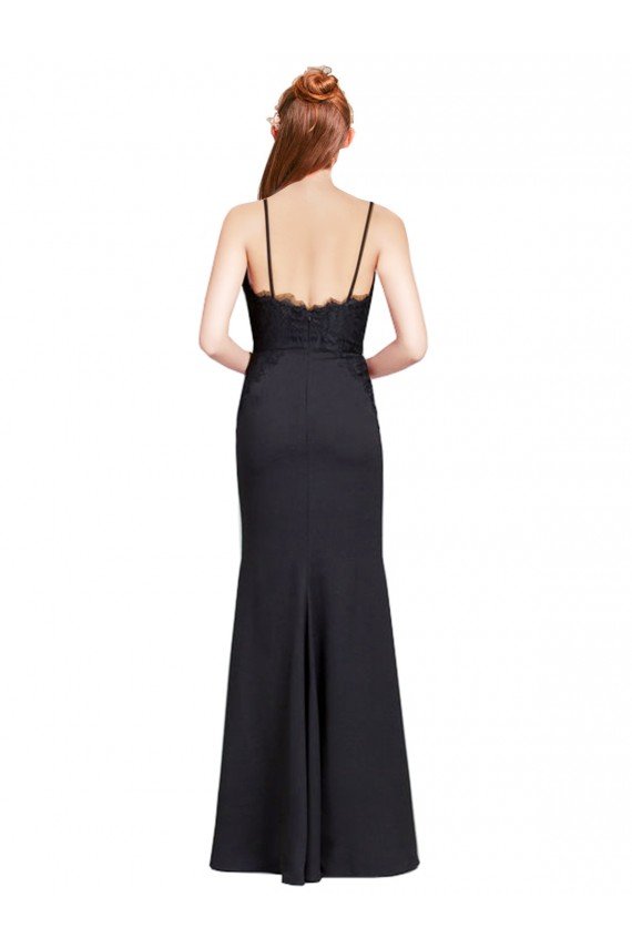Affordable Long Chiffon Bridesmaid Dress / Prom Dress with Lace Bodice and Curved V-Neckline