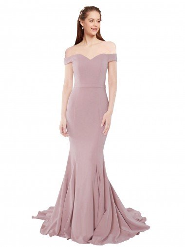 Affordable Off the Shoulder Mermaid Long Sweep Train Bridesmaid Dress / Prom Dress