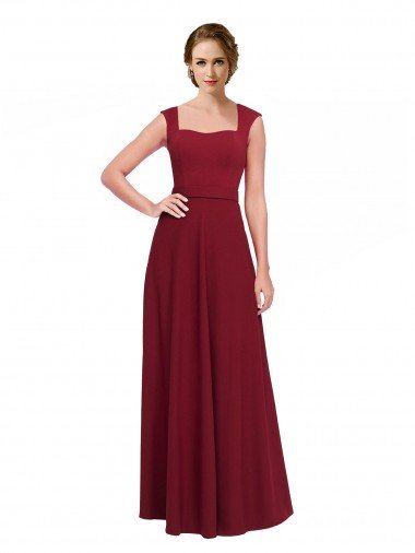 Affordable Square Neck Subtle Cap Sleeeves Crepe Bridesmaid Dress / Prom Dress
