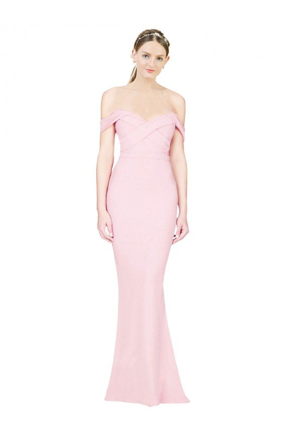 Affordable Full Length Off the Shoulder Bridesmaid Dress / Prom Dress with Twist Front