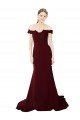 Affordable Full Length Off the Shoulder Formal Crepe Bridesmaid Dress / Prom Dress with Lace On Bodice and Back