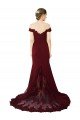 Affordable Full Length Off the Shoulder Formal Crepe Bridesmaid Dress / Prom Dress with Lace On Bodice and Back