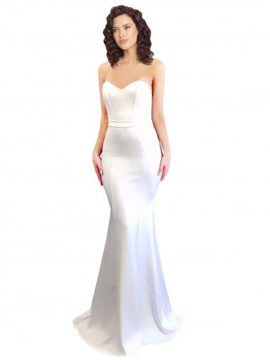 Affordable Sweetheart Strapless High Neck Long Formal Crepe Bridesmaid Dress / Prom Dress