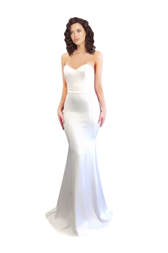 Affordable Sweetheart Strapless High Neck Long Formal Crepe Bridesmaid Dress / Prom Dress