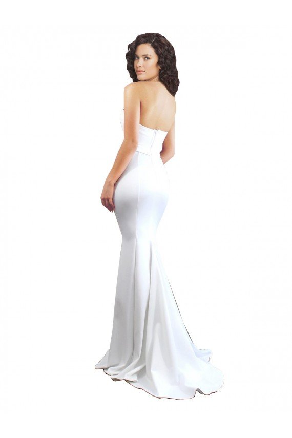 Affordable Sweetheart Strapless High Neck Long Formal Crepe Bridesmaid Dress / Prom Dress