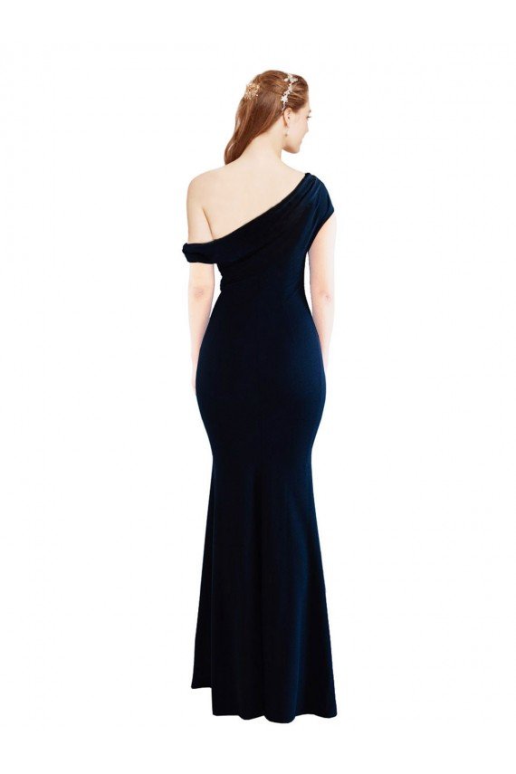 Affordable Draped Off the Shoulder Fitted Formal Crepe Bridesmaid Dress / Prom Dress