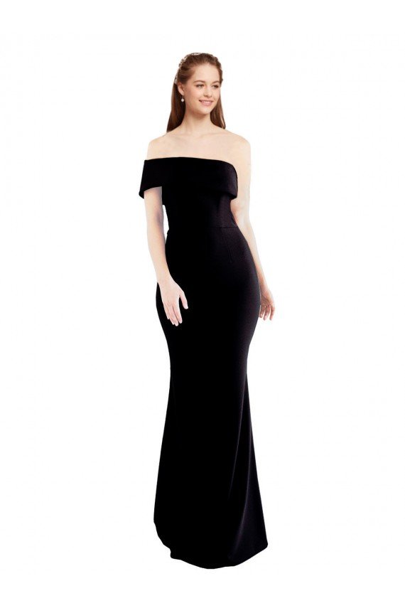 Affordable Asymmetrical Draped Off the Shoulder Banded Formal Crepe Bridesmaid Dress / Prom Dress