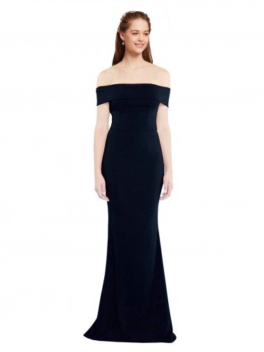 Affordable Off the Shoulder Fitted Formal Crepe Bridesmaid Dress / Prom Dress with Back Cut Out