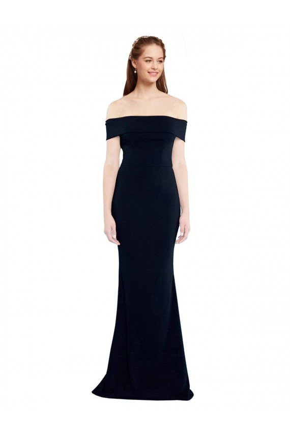 Affordable Off the Shoulder Fitted Formal Crepe Bridesmaid Dress / Prom Dress with Back Cut Out
