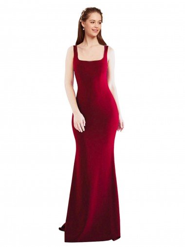 Affordable Square Neckline and Backline Fitted Formal Crepe Bridesmaid Dress / Prom Dress