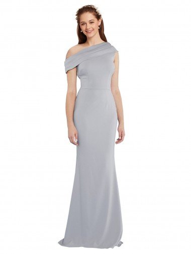Affordable Off the Shoulder Asymmetrical Mermaid Formal Crepe Bridesmaid Dress / Prom Dress