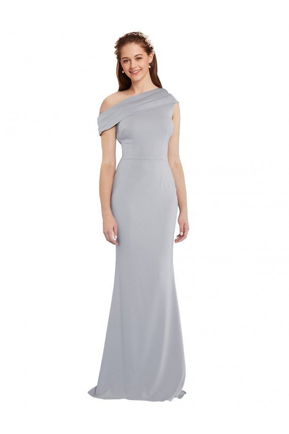 Affordable Off the Shoulder Asymmetrical Mermaid Formal Crepe Bridesmaid Dress / Prom Dress