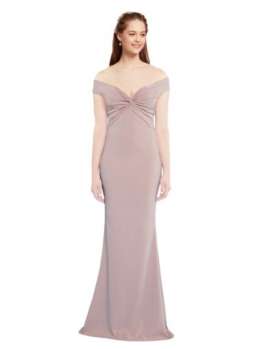 Affordable Knotted Off the Shoulder Formal Crepe Bridesmaid Dress / Prom Dress with Cut-Out Back