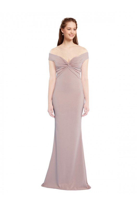 Affordable Knotted Off the Shoulder Formal Crepe Bridesmaid Dress / Prom Dress with Cut-Out Back