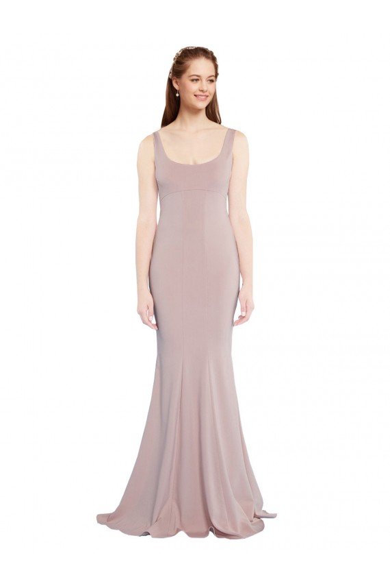 Affordable Sleeveless Scoop Neck Fully Lined Formal Crepe Bridesmaid Dress / Prom Dress