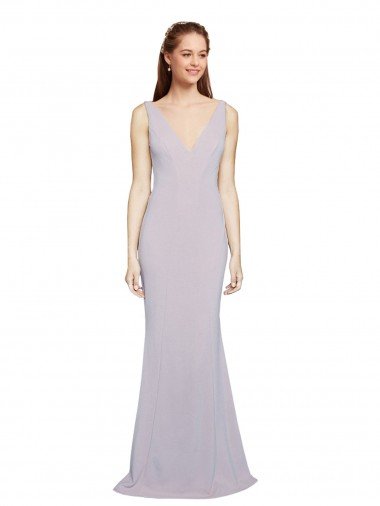Affordable Cut-Out Back V-Neckline Mermaid Formal Crepe Bridesmaid Dress / Prom Dress Keyhole Back