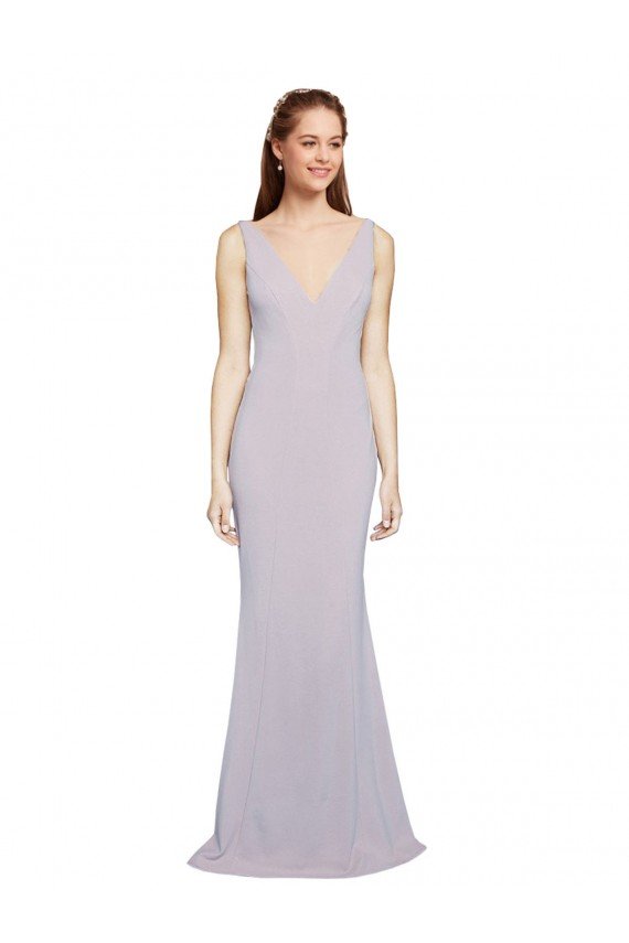 Affordable Cut-Out Back V-Neckline Mermaid Formal Crepe Bridesmaid Dress / Prom Dress Keyhole Back