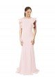 Affordable Low V-Back Long Mermaid Crepe Bridesmaid Dress / Prom Dress with Ruffled Sleeves