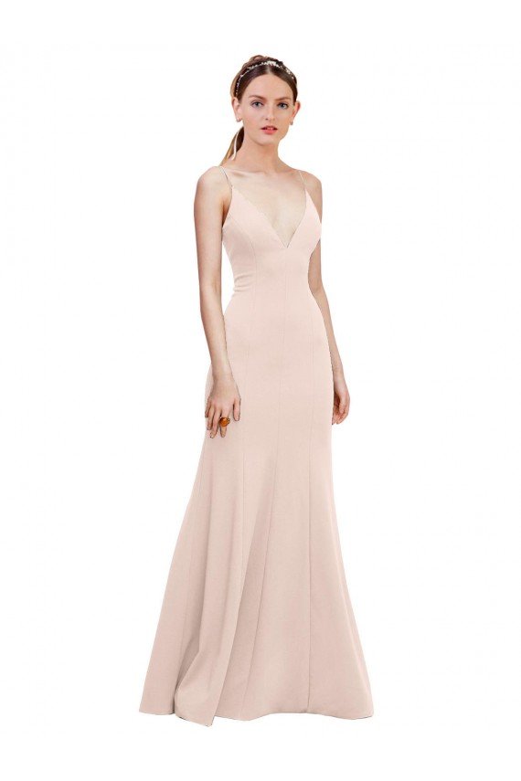 Affordable Deep V-Neck and Back Long Formal Crepe Bridesmaid Dress / Prom Dress