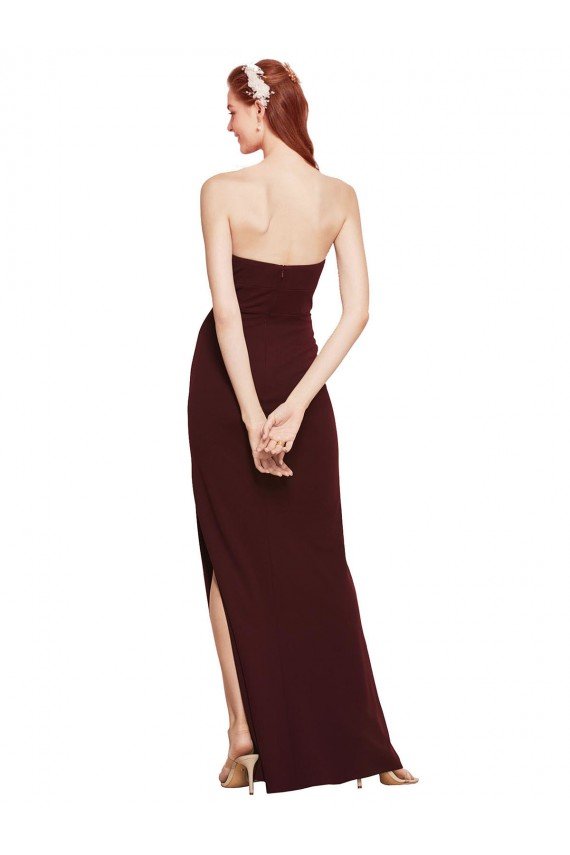 Affordable Twisted Strapless Keyhole Long Formal Crepe Bridesmaid Dress / Prom Dress with Slit