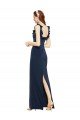 Affordable Scoop Neck with Ruffles Long Formal Crepe Bridesmaid Dress / Prom Dress with Back Slit