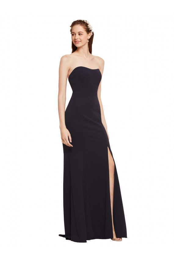 Affordable Strapless Bodycon Long Formal Crepe Bridesmaid Dress / Prom Dress with High Slit