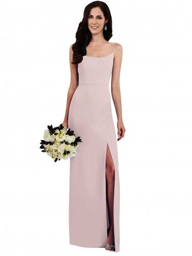 Affordable Spaghetti Strap V Back Formal Crepe Bridesmaid Dress / Prom Dress with Front Slit