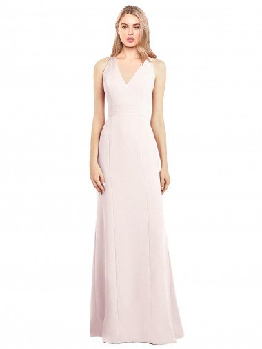 Affordable V-Neck Keyhole Back Crepe Trumpet Bridesmaid Dress / Prom Dress