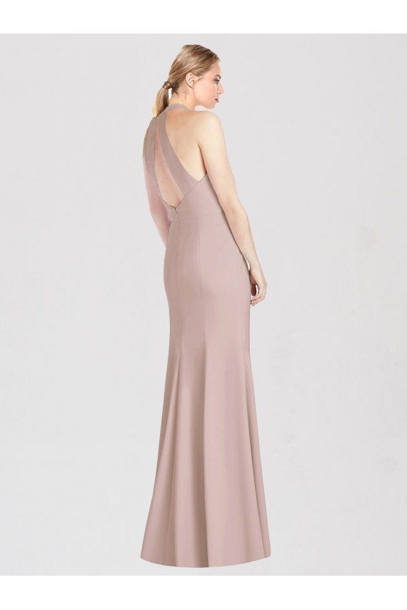 Affordable High Neck Cutout Halter Trumpet Bridesmaid Dress