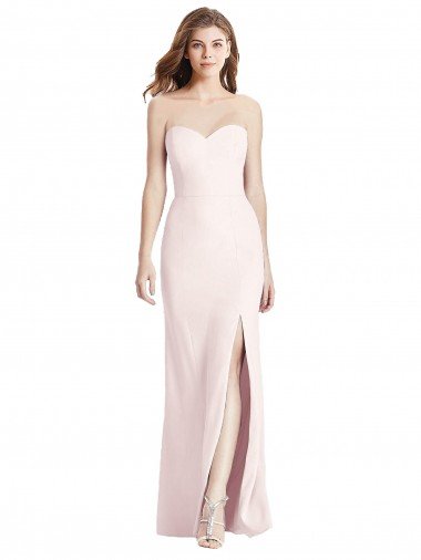 Affordable Strapless Crepe Trumpet Bridesmaid Dress / Prom Dress with Front Slit