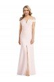Affordable Off the Shoulder Notch Trumpet Formal Crepe Bridesmaid Dress / Prom Dress with Front Slit