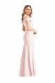 Affordable Off the Shoulder Notch Trumpet Formal Crepe Bridesmaid Dress / Prom Dress with Front Slit