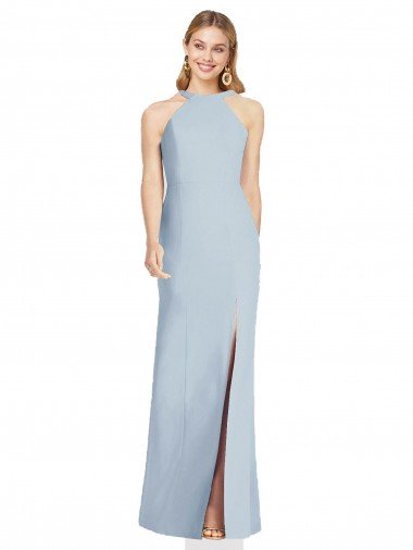 Affordable High Neck Backless Formal Crepe Trumpet Bridesmaid Dress