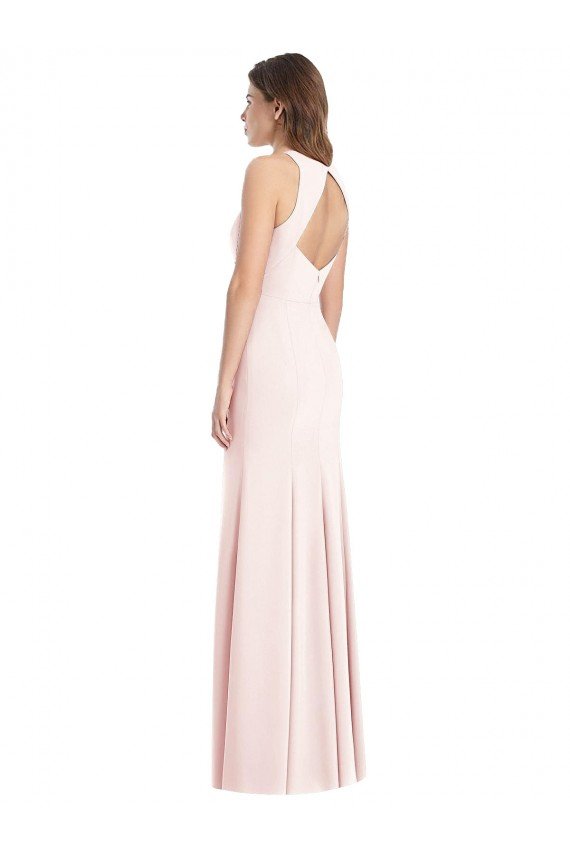 Affordable Diamond Cutout Back Trumpet Bridesmaid Dress / Prom Dress with Front Slit