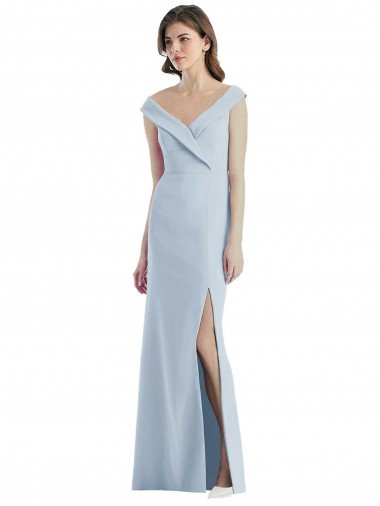 Affordable Romantic Off the Shoulder Long Maxi Bridesmaid Dress with Side Slit