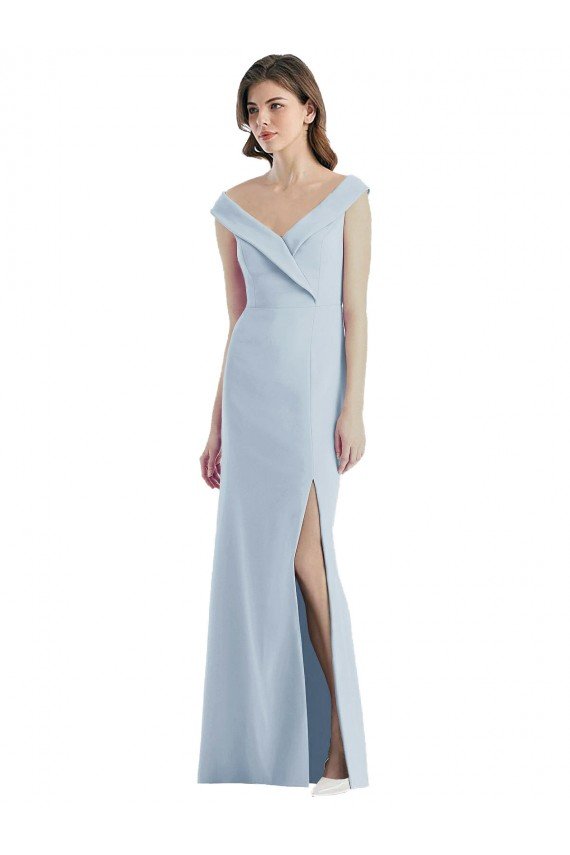 Affordable Romantic Off the Shoulder Long Maxi Bridesmaid Dress with Side Slit