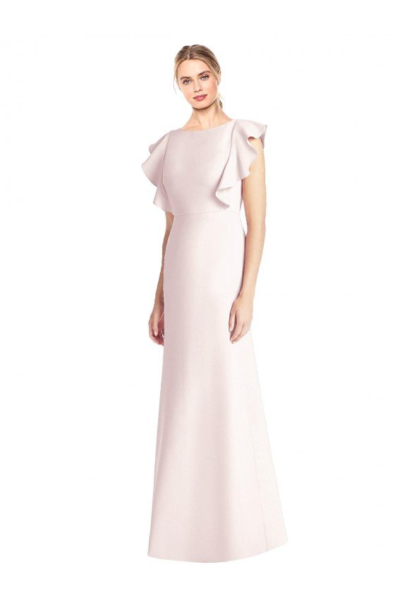 Affordable Ruffle Cap Sleeves Open Back Trumpet Bridesmaid Dress / Prom Dress
