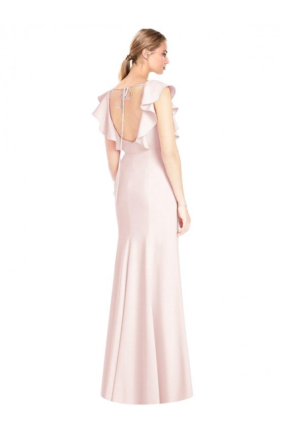 Affordable Ruffle Cap Sleeves Open Back Trumpet Bridesmaid Dress / Prom Dress