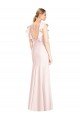 Affordable Ruffle Cap Sleeves Open Back Trumpet Bridesmaid Dress / Prom Dress