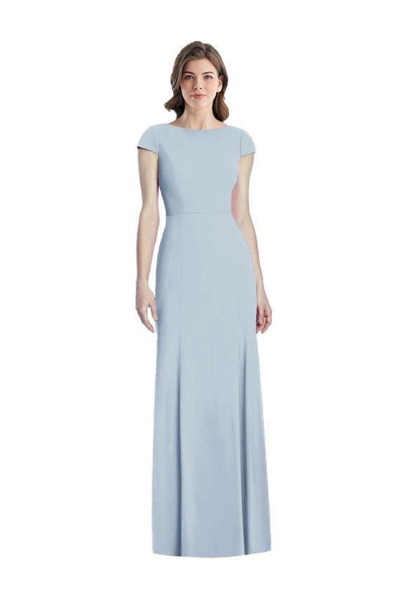 Affordable Bateau Neck Cap Sleeves Open Back Trumpet Bridesmaid Dress / Prom Dress