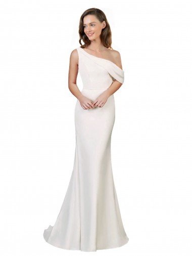 Affordable One Shoulder Formal Crepe Bridesmaid Dress / Prom Dress with Draped Off the Shoulder Strap