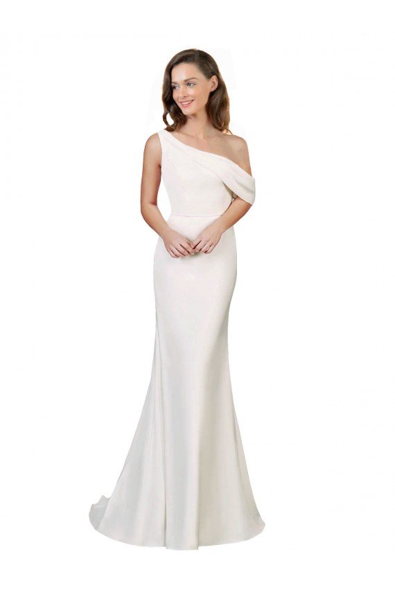 Affordable One Shoulder Formal Crepe Bridesmaid Dress / Prom Dress with Draped Off the Shoulder Strap