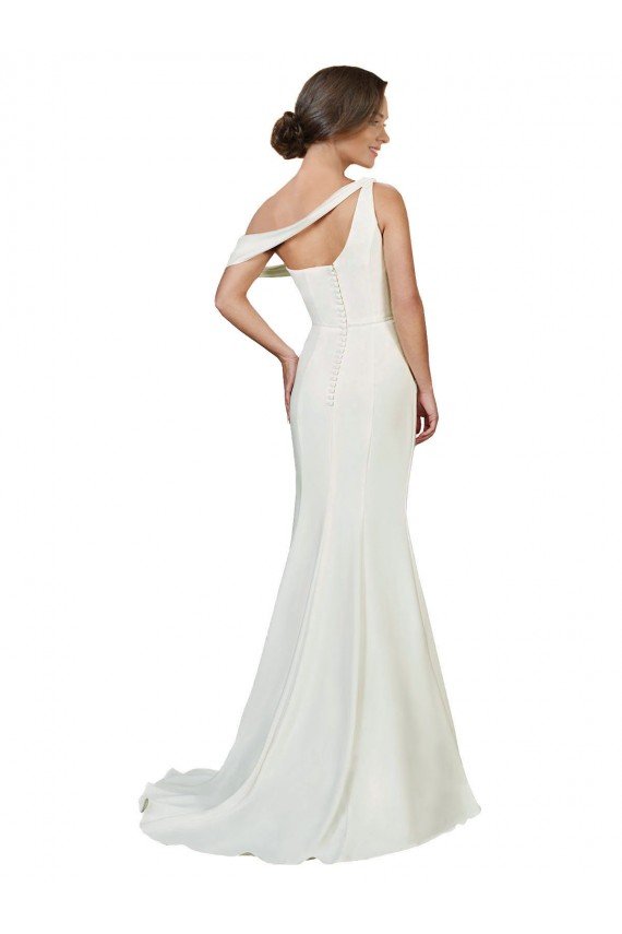 Affordable One Shoulder Formal Crepe Bridesmaid Dress / Prom Dress with Draped Off the Shoulder Strap