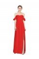Affordable Double Ruffle Flounce Sleeves Formal Crepe Bridesmaid Dress / Prom Dress with Slit