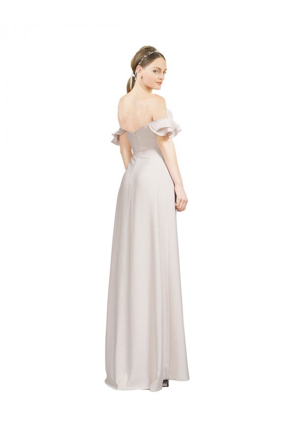 Affordable Double Ruffle Flounce Sleeves Formal Crepe Bridesmaid Dress / Prom Dress with Slit